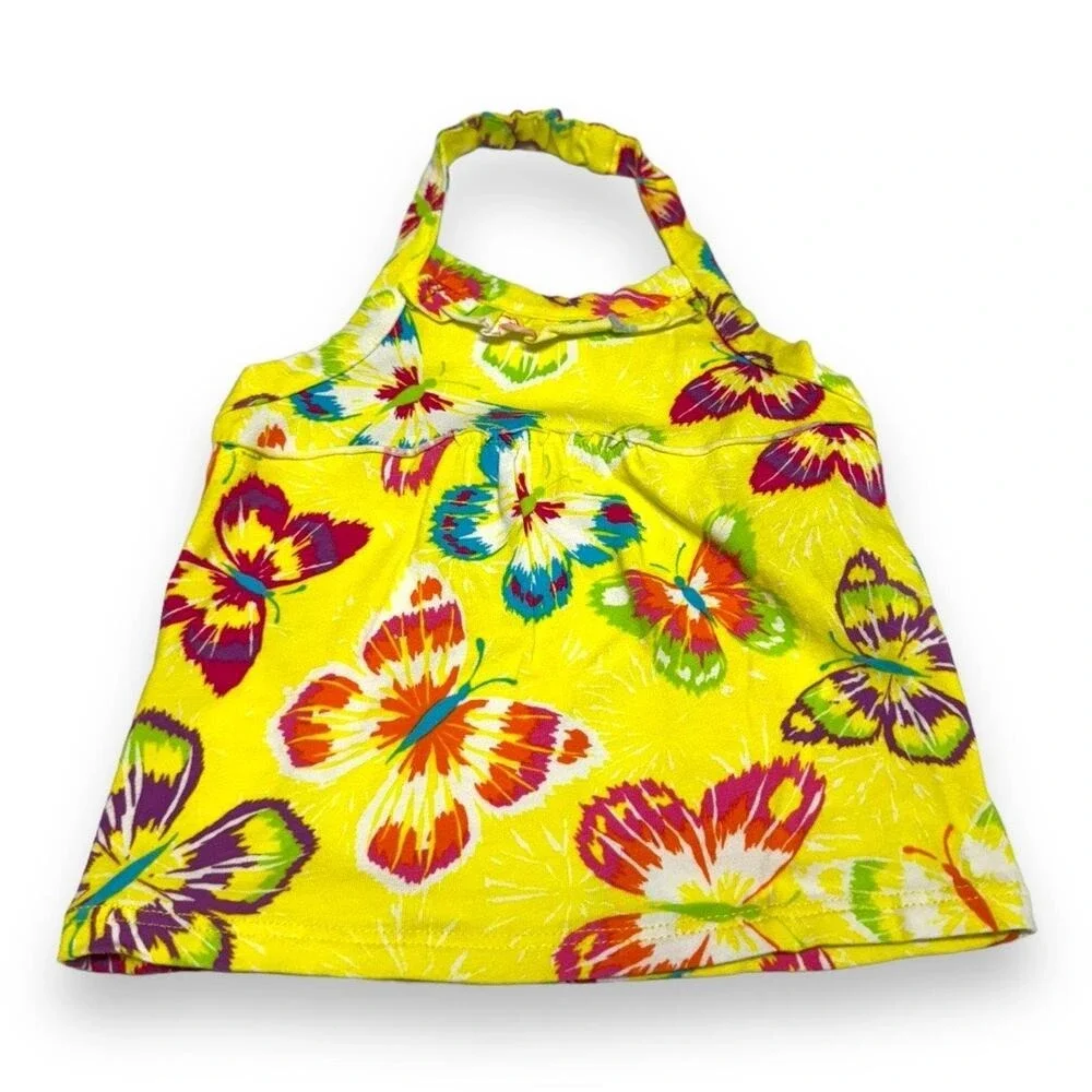 The Children's Place Girls Tank‎ Top 12-18 Mo Yellow Bright Butterfly Halter NEW